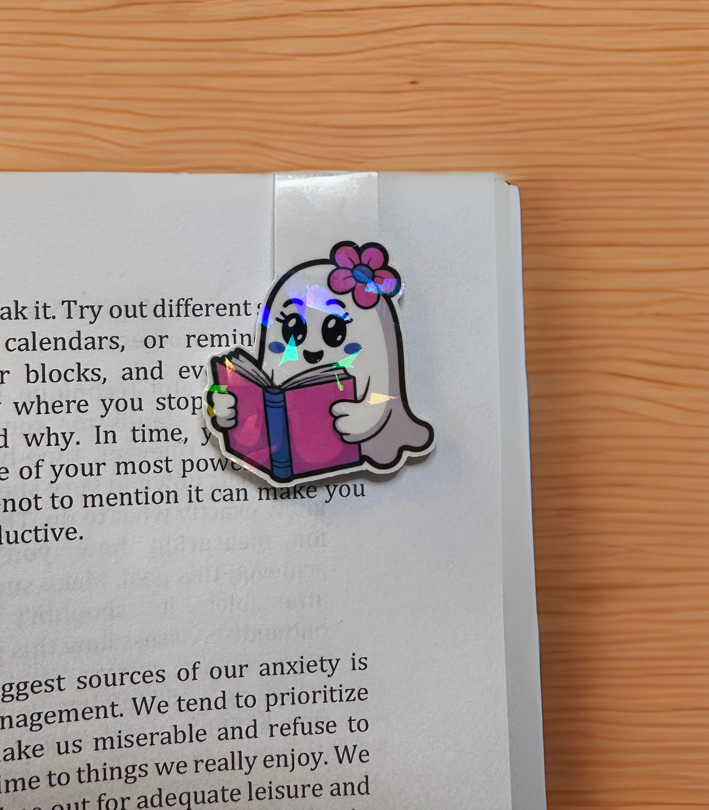 Holographic Pink Ghost Magnetic Bookmark – Cute Bookish Accessory for Readers, Teachers & Students | Wicked Twisted Creations