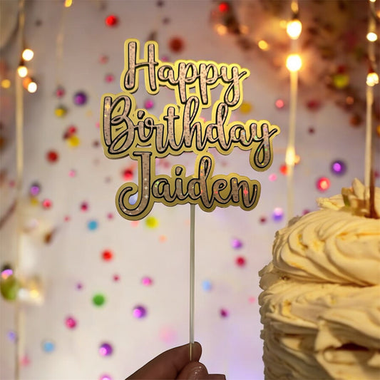 Personalized Happy Birthday Cake Topper | Custom Name Cardstock Cake Decor | Birthday Party Topper