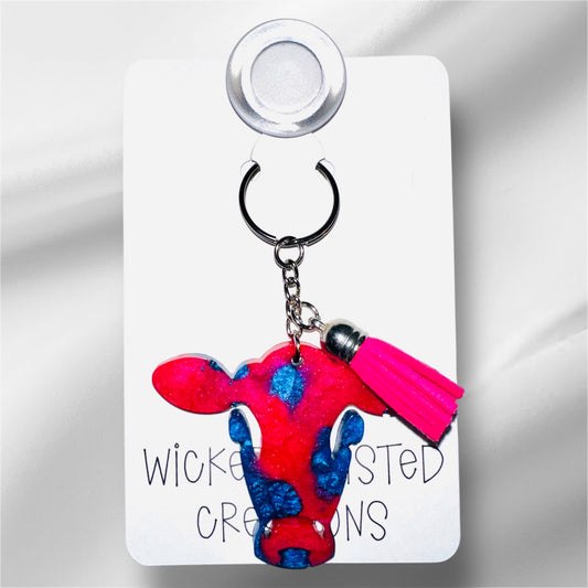 Pink&blue Moo Moo Mood Keychain – Handmade & Udderly Adorable!