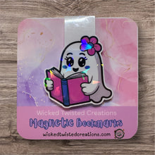 Load image into Gallery viewer, Holographic Pink Ghost Magnetic Bookmark – Cute Bookish Accessory for Readers, Teachers &amp; Students | Wicked Twisted Creations
