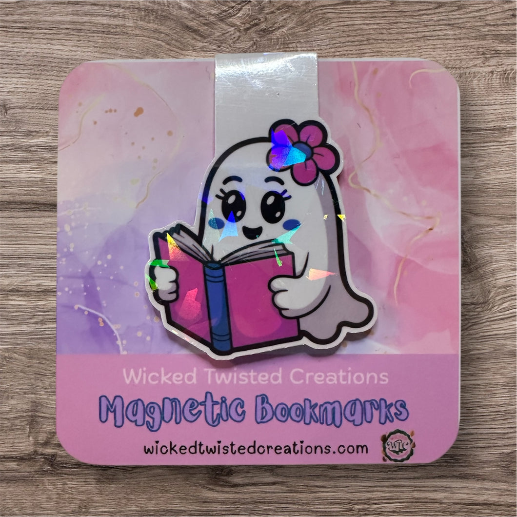 Holographic Pink Ghost Magnetic Bookmark – Cute Bookish Accessory for Readers, Teachers & Students | Wicked Twisted Creations