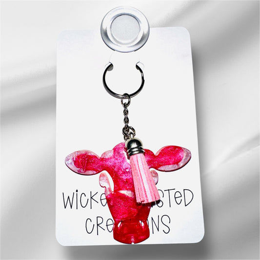 Pink Swirl Moo Moo Mood Keychain – Handmade & Udderly Adorable!