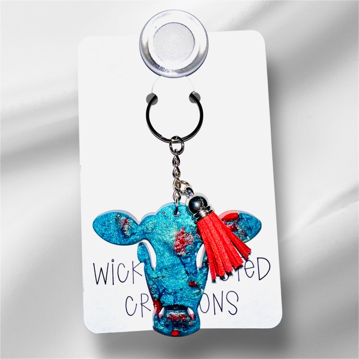 Blue&Red Moo Moo Mood Keychain – Handmade & Udderly Adorable!