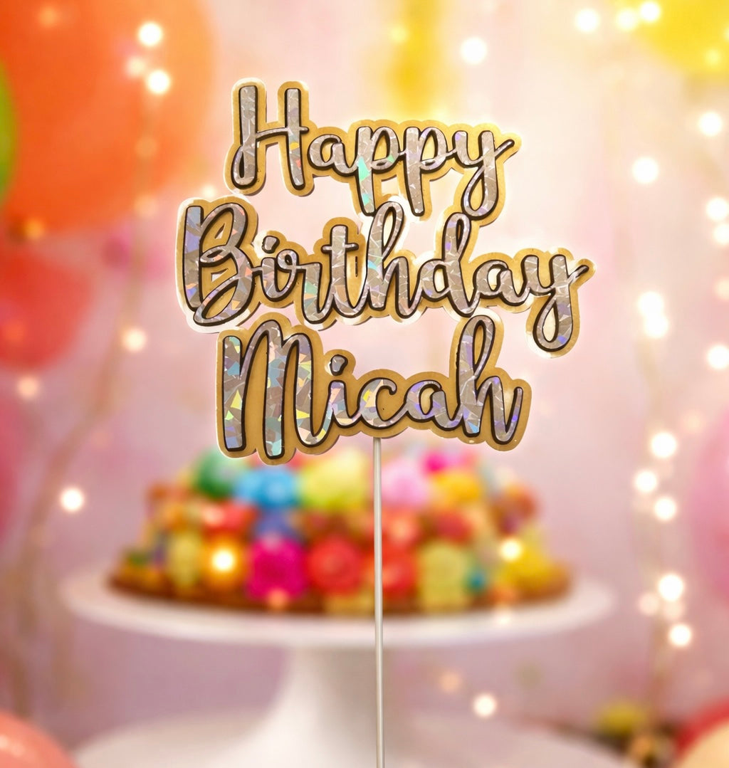 Personalized Happy Birthday Cake Topper | Custom Name Cardstock Cake Decor | Birthday Party Topper