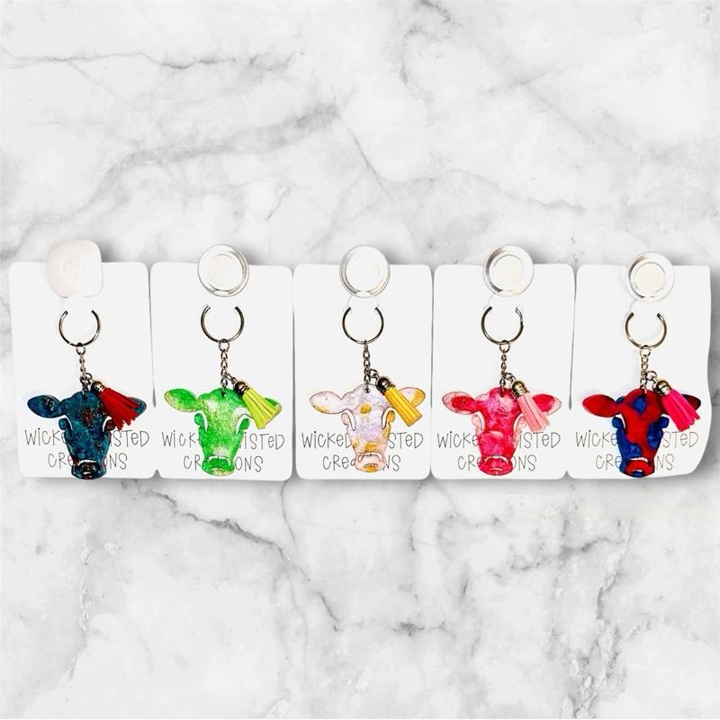 Custom Moo Moo Mood Keychain Handmade Resin Cow Keychain with Vibrant Colors Glossy Finish Custom Colors & Glitter Options Available Cute Adorable Cow Patterns