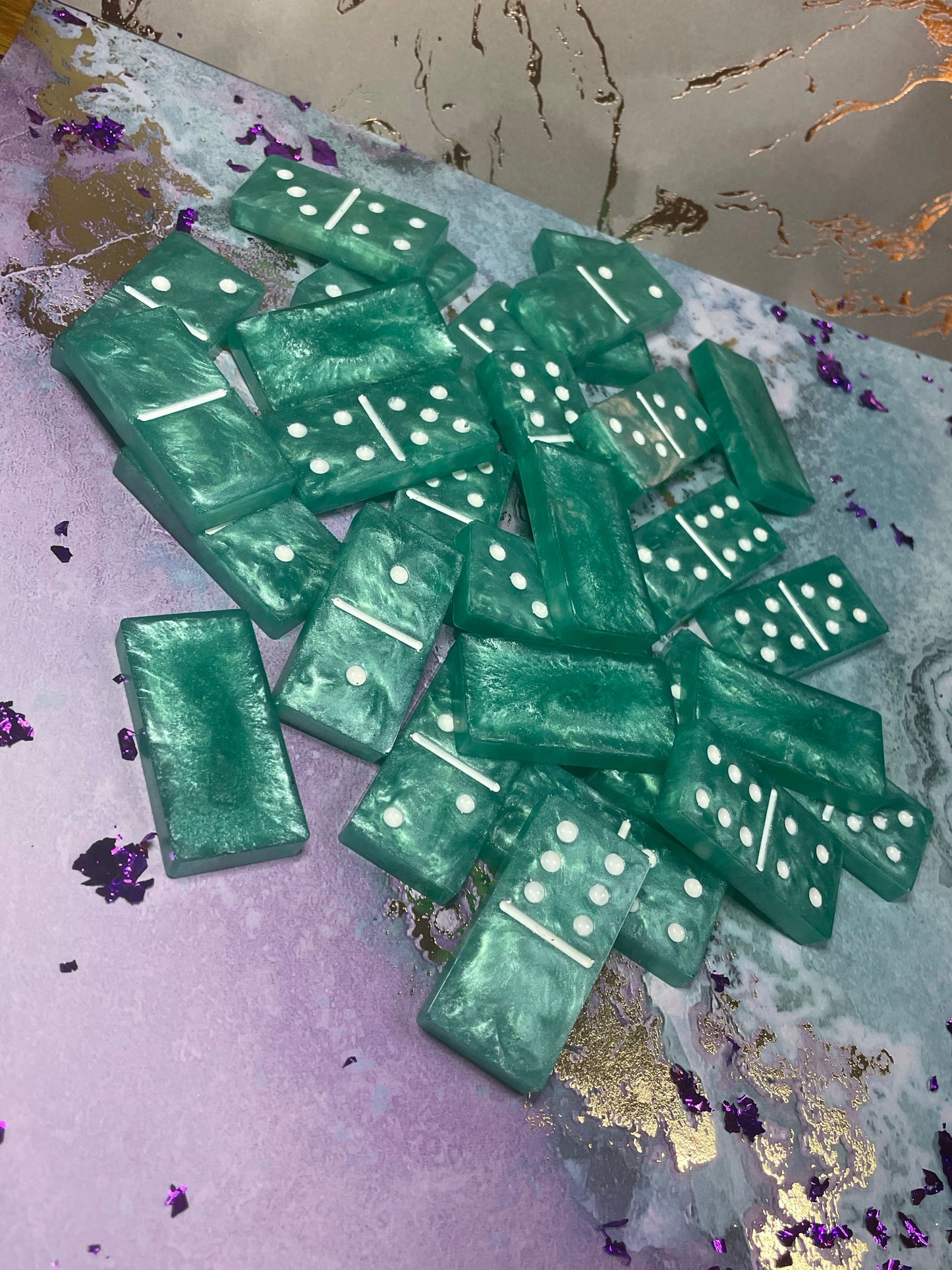 Teal and White Dominos