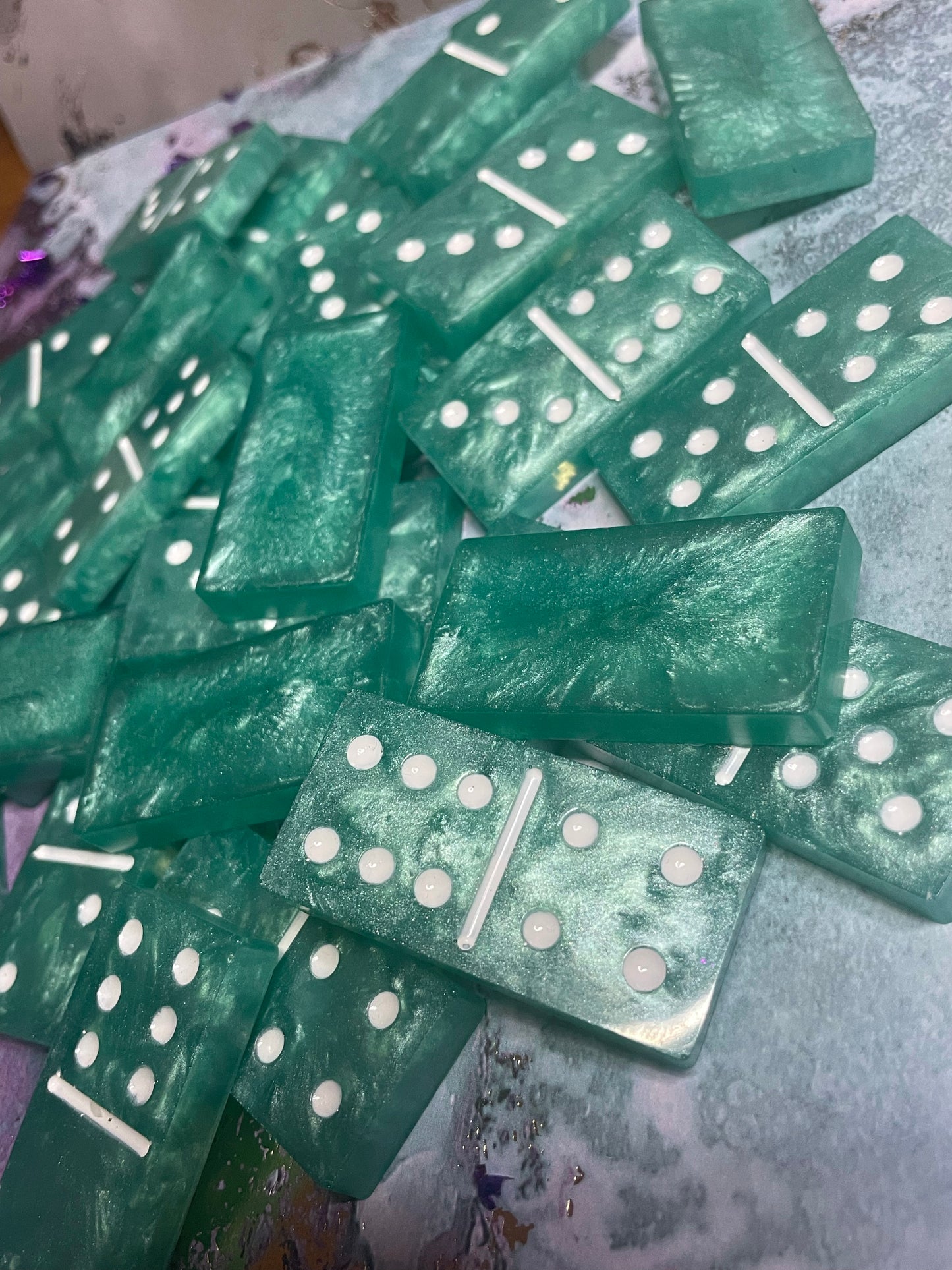 Teal and White Dominos