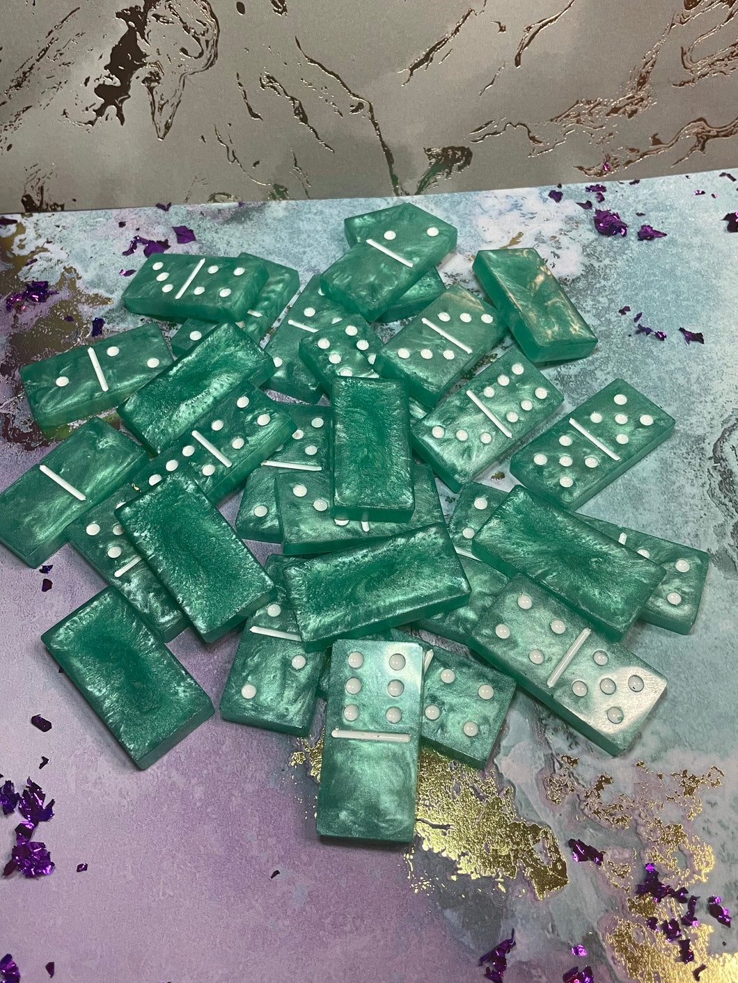 Teal and White Dominos